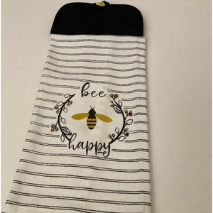 Handmade double sided hanging dish towel bee design with crystal details added.